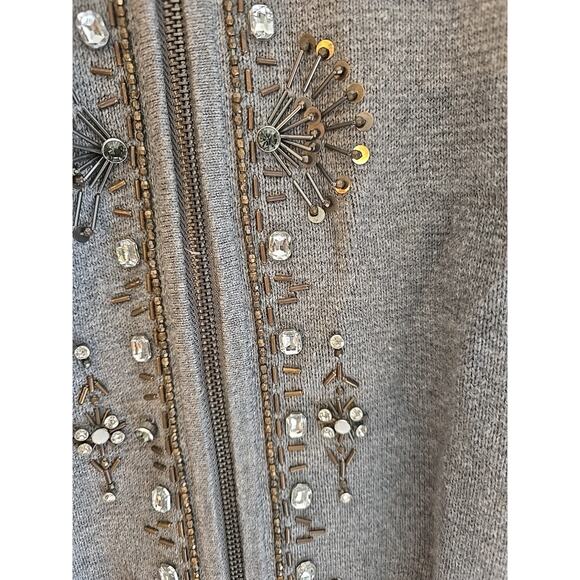 Chico's Gray Full Zip Rhinestone Beaded Placket Cardigan Sweater Womans Size XL - Picture 5 of 7